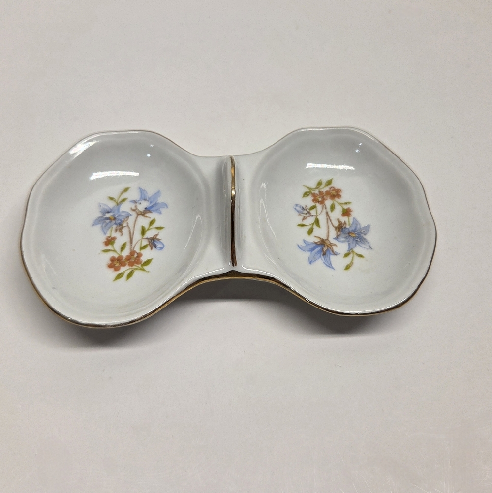 Floral Trinket Candy Dish Vintage Fine China Gold Edging Dainty Yugoslavian Made